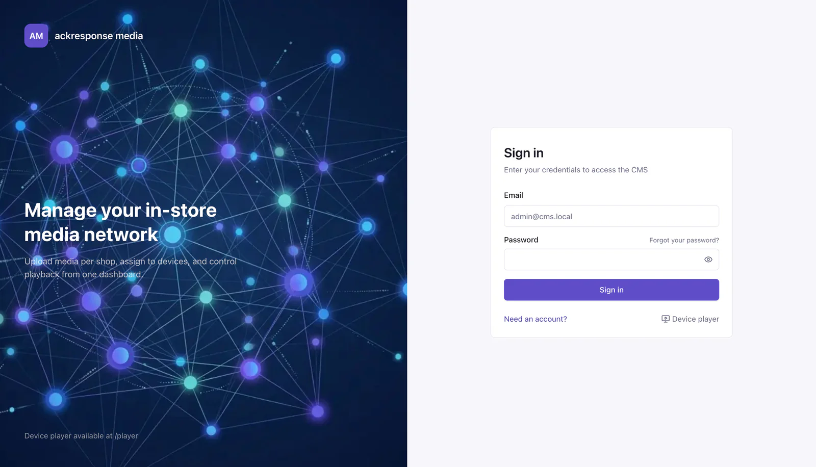 The Paarda sign-in page, with the email and password form beside an illustration of a connected network.